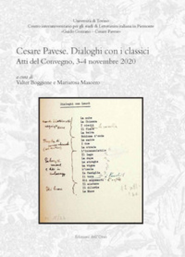 Cesare Pavese. Dialoghi con i classici. Atti del convegno (3-4 novembre 2020)